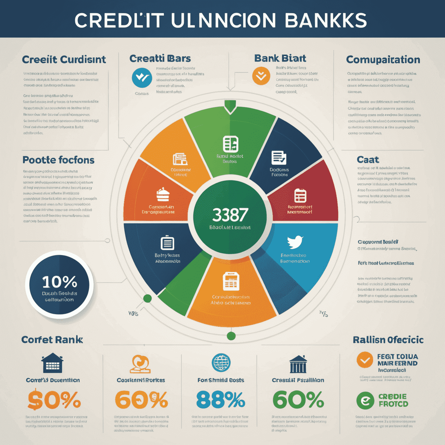 A comparison chart showing the benefits of credit unions vs traditional banks, with icons representing lower fees, higher interest rates, and community focus