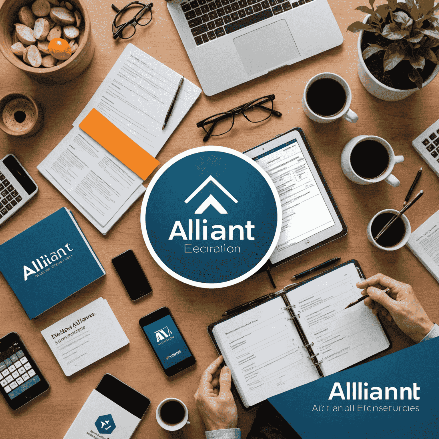 A collage of financial education resources including books, online courses, and interactive tools with the Alliant logo